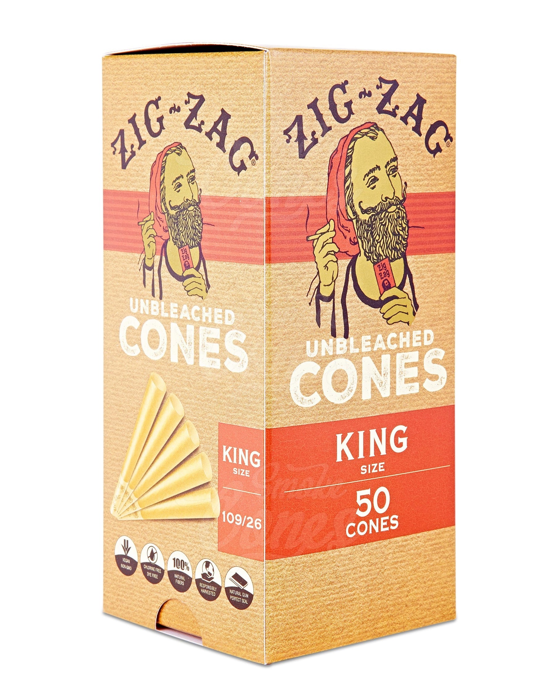 Zig Zag 109mm King Sized Pre Rolled Unbleached Paper Cones 50/Box - 1