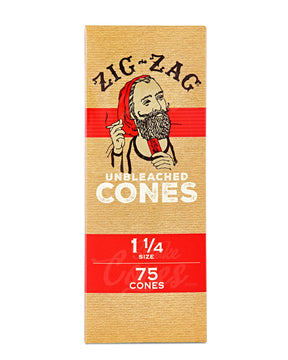 Zig Zag 84mm 1 1/4 Sized Pre Rolled Unbleached Paper Cones 75/Box - 4