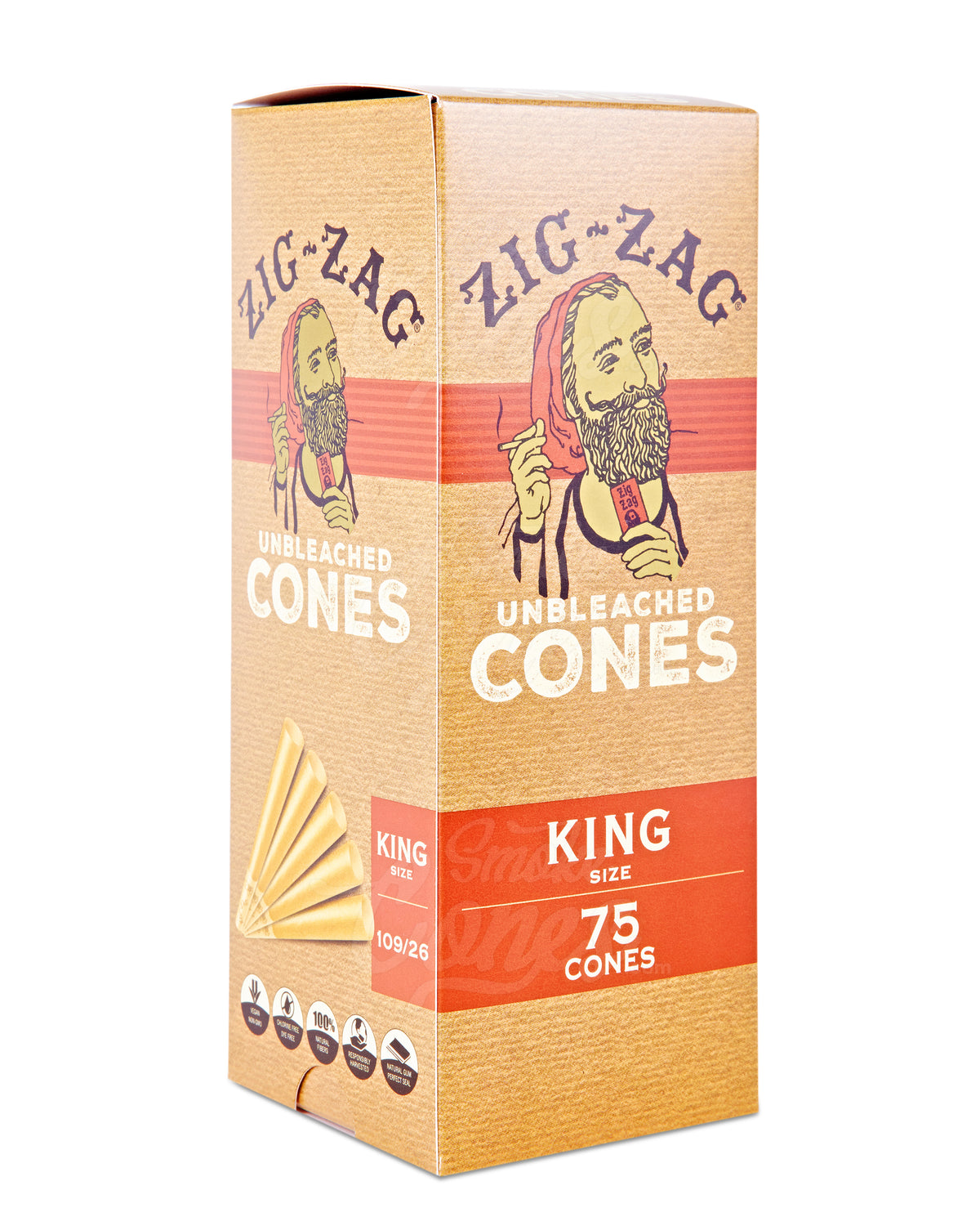 Zig Zag 109mm King Sized Pre Rolled Unbleached Paper Cones 75/Box