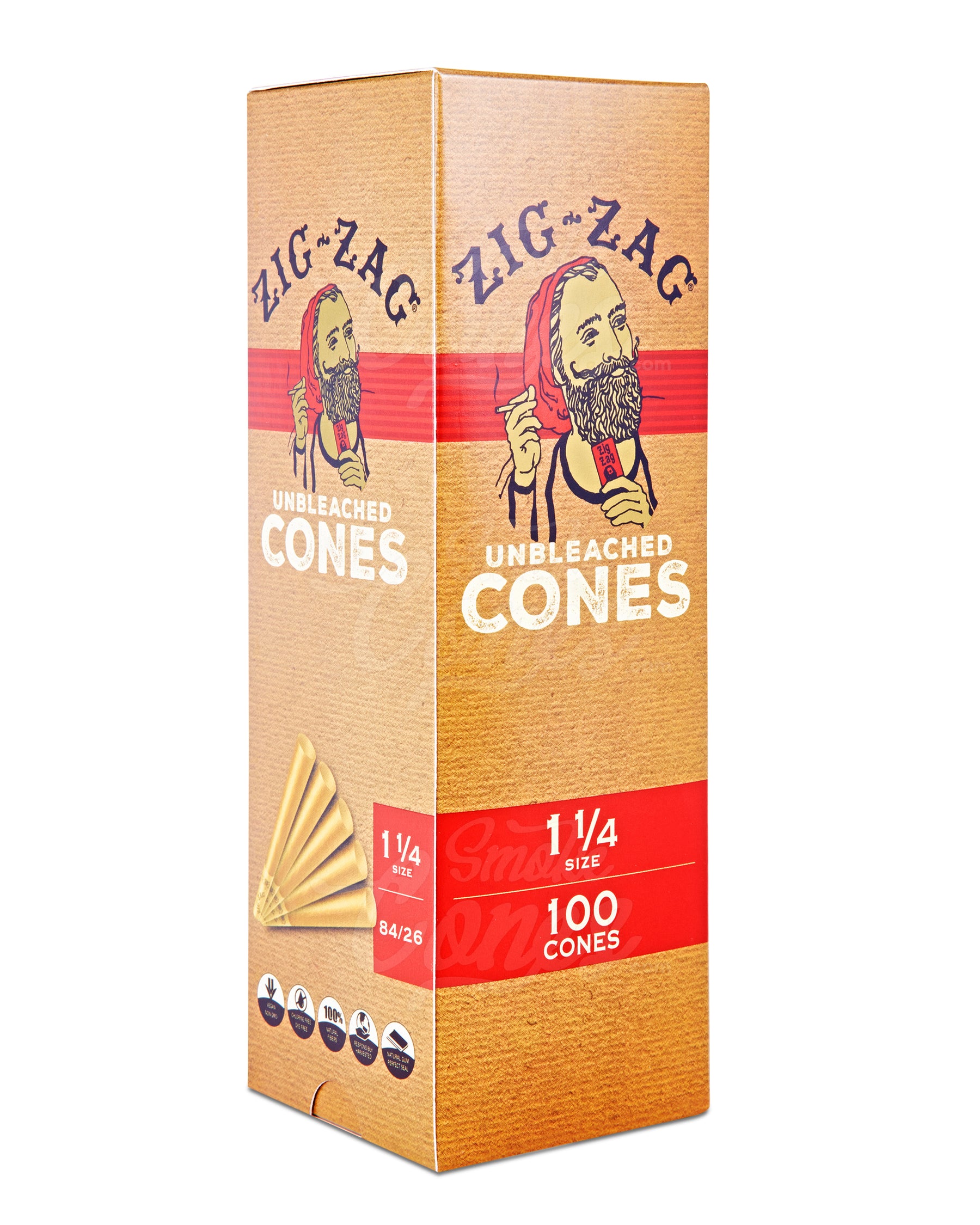 Zig Zag 84mm 1 1/4 Sized Pre Rolled Unbleached Paper Cones 100/Box
