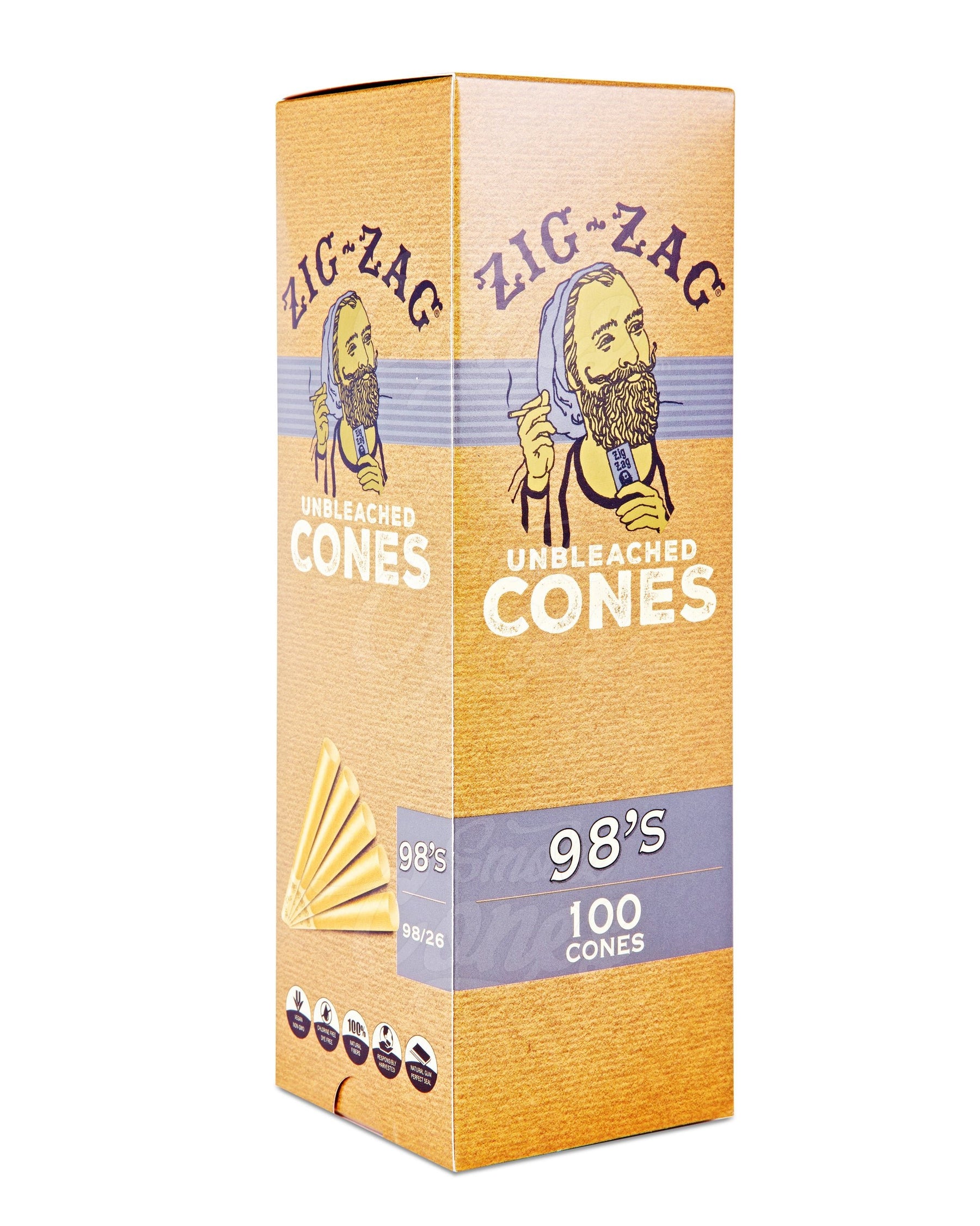 Zig Zag 98mm 98 Special Sized Pre Rolled Unbleached Paper Cones 100/Box - 1