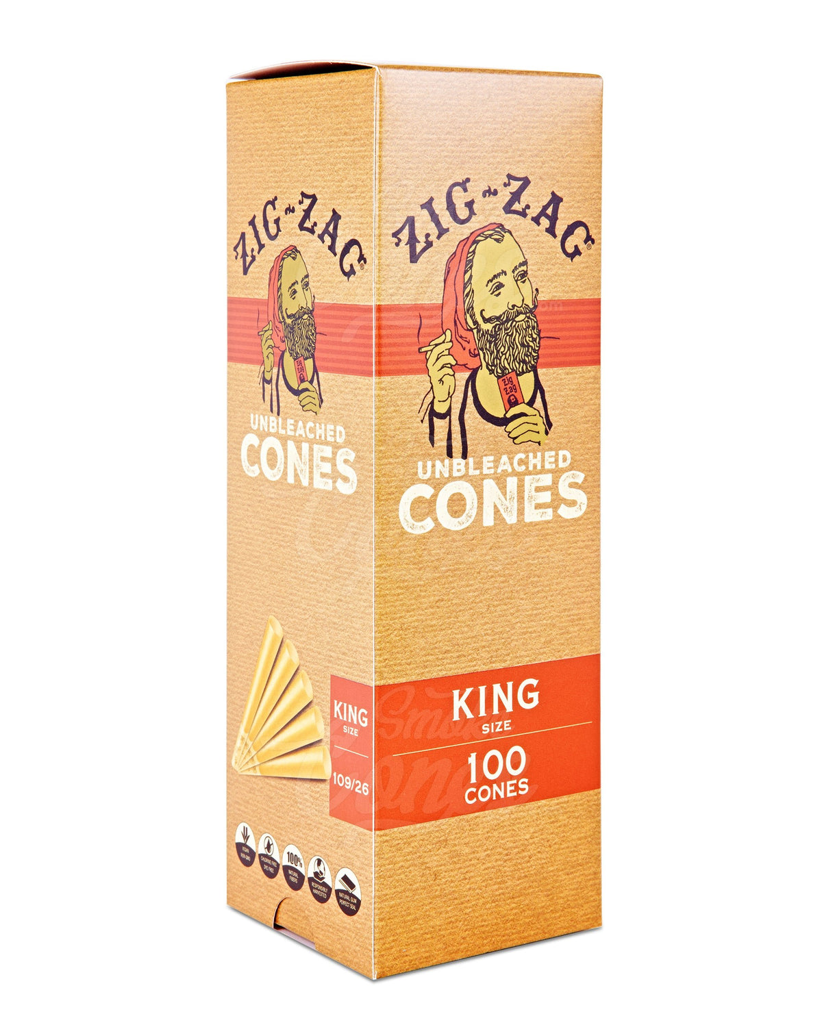 Zig Zag 109mm King Sized Pre Rolled Unbleached Paper Cones 100/Box - 1