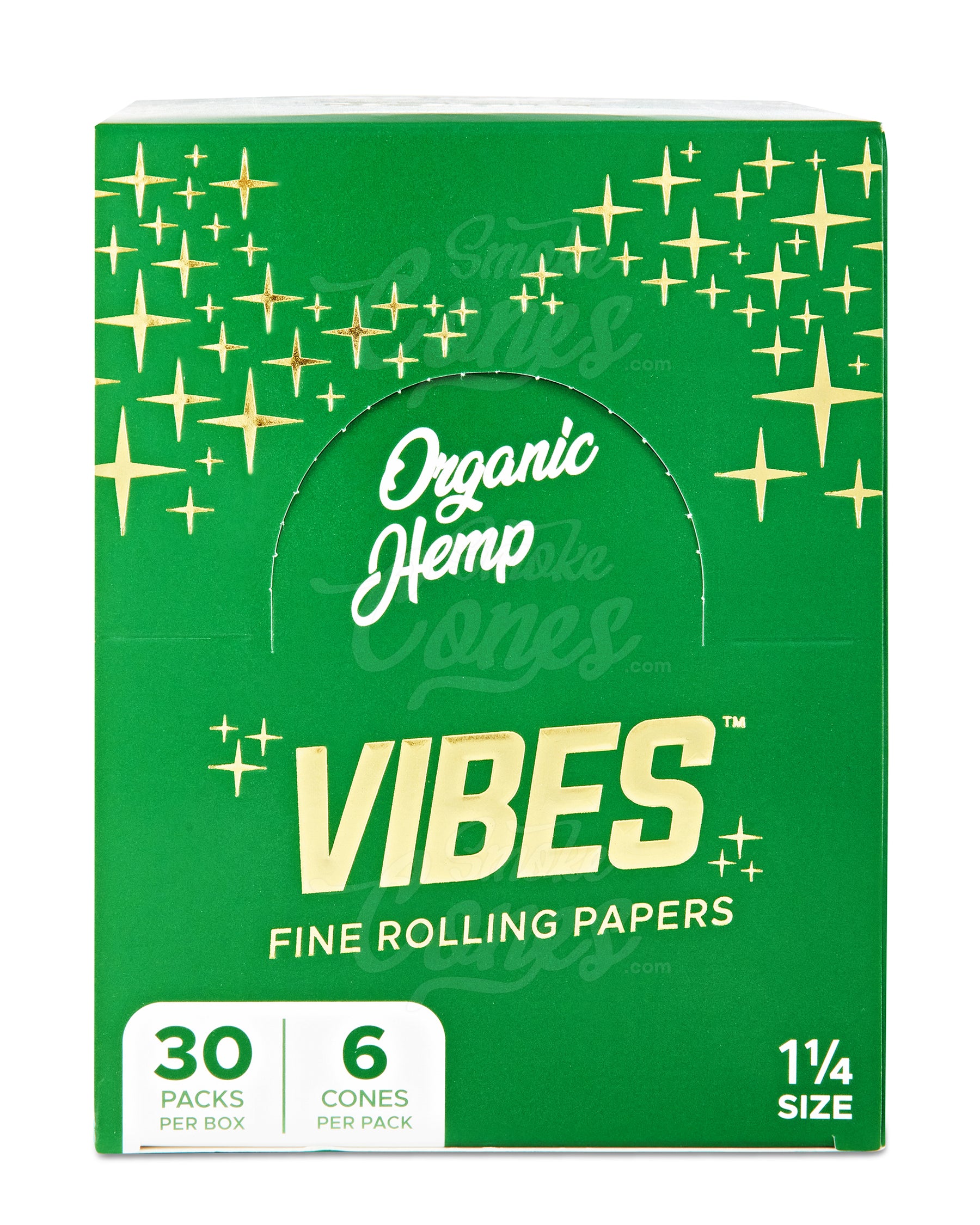 Vibes 84mm 1 1/4 Sized Pre Rolled Organic Hemp Paper Cones 30/Box