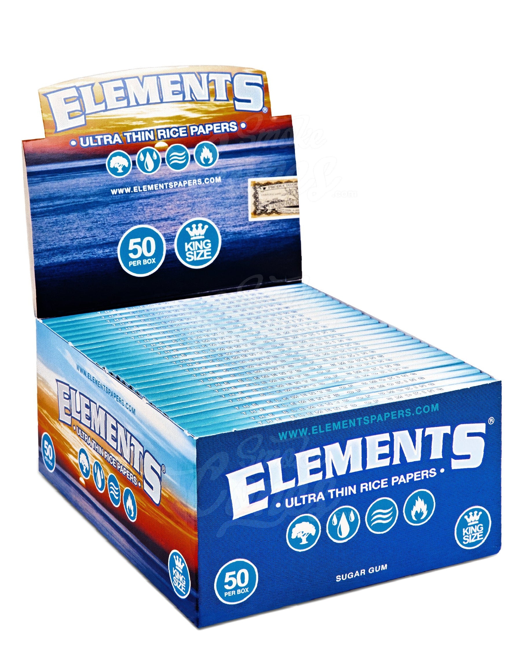 Elements 110mm King Size Ultra Thin Rice Rolling Papers 50/Box - 1