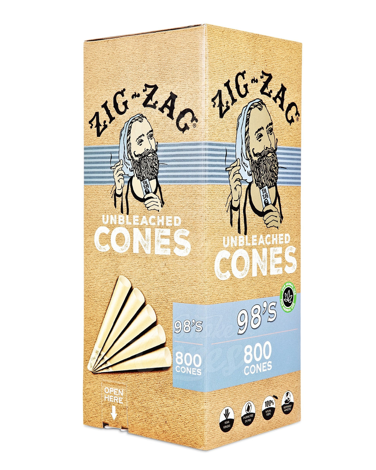 Zig Zag 98mm 98 Special Sized Pre Rolled Unbleached Paper Cones 800/Box - 1