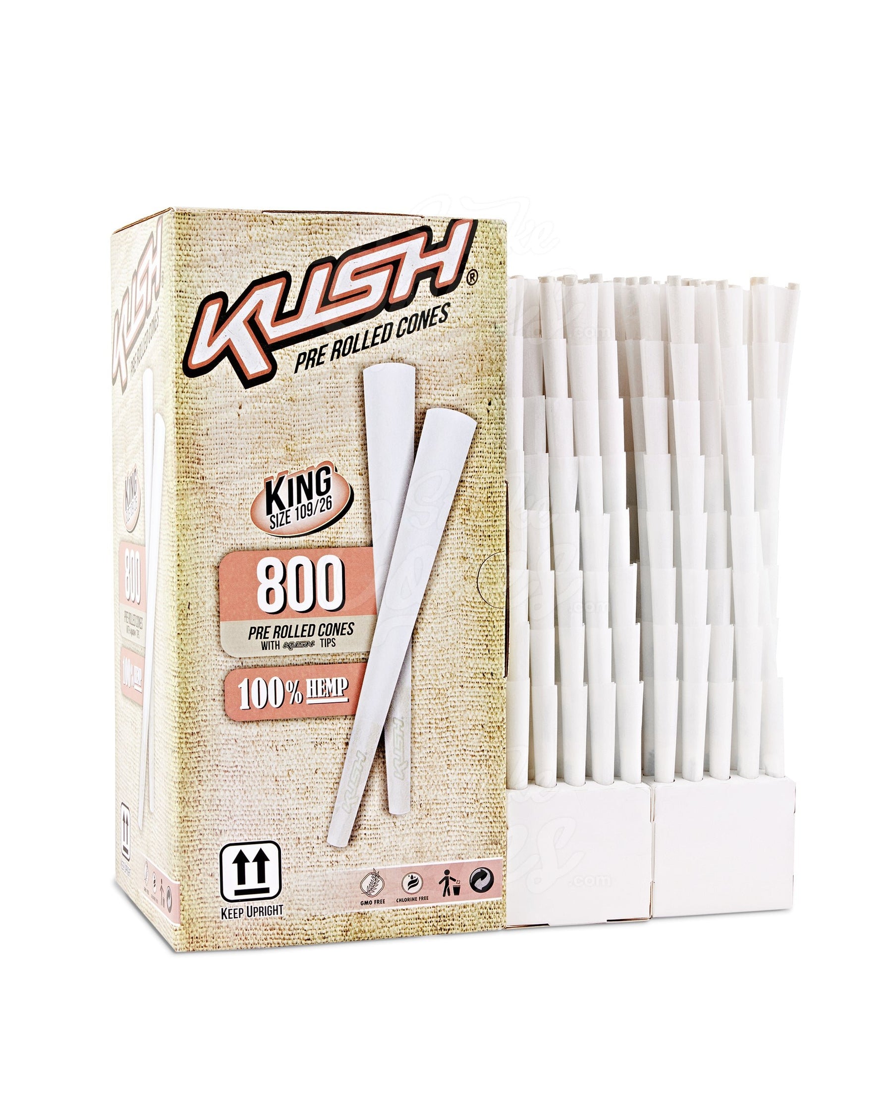 Kush 109mm King Size Bleached Pre Rolled Cones w/ Filter Tip 800/Box - 2