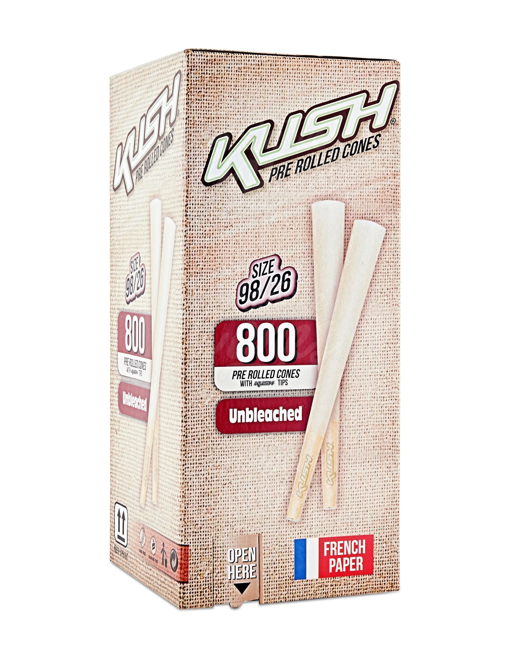 Kush 98mm 98 Special Size Unbleached Pre Rolled Cones w/ Filter Tip 800/Box - 1