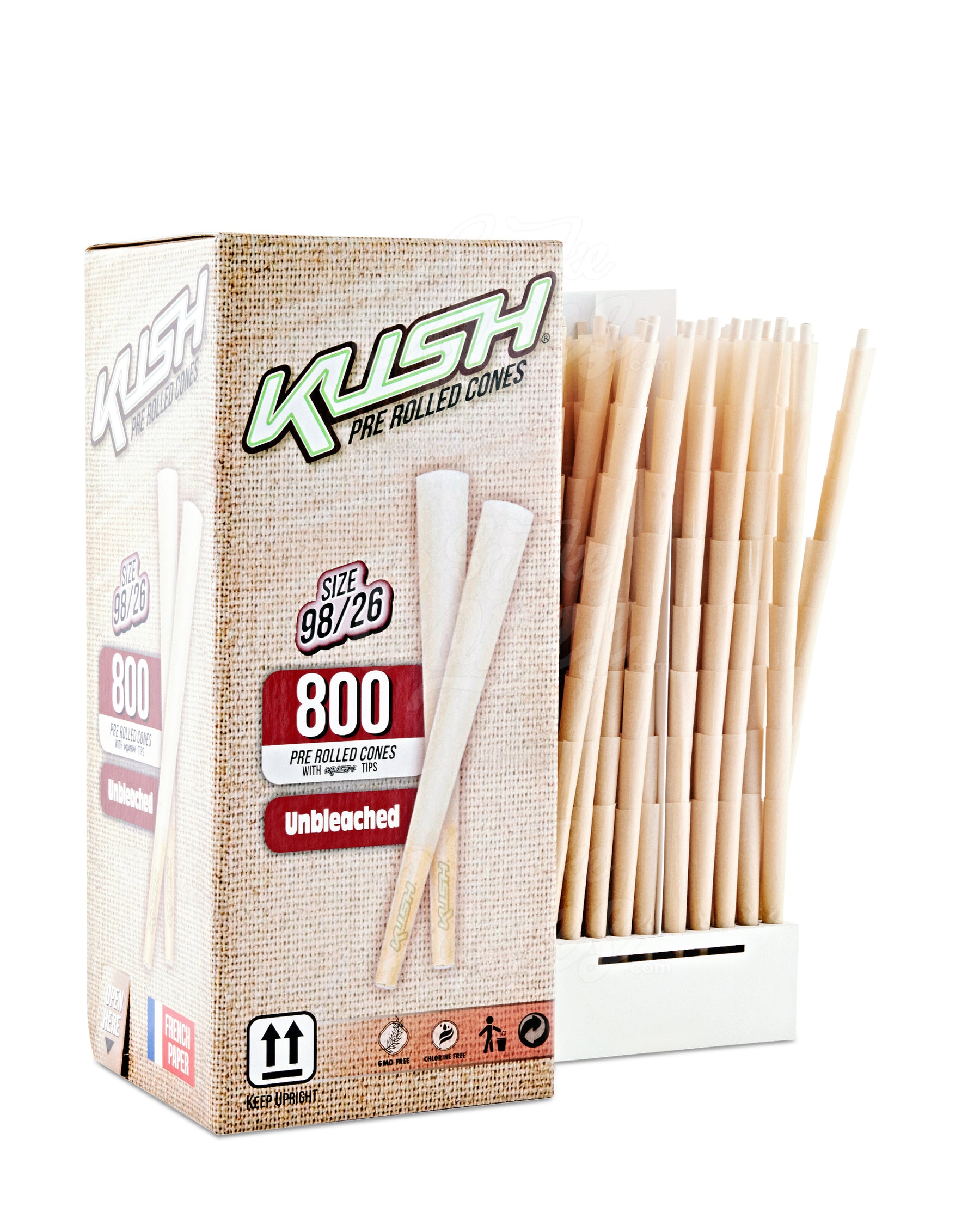 Kush 98mm 98 Special Size Unbleached Pre Rolled Cones w/ Filter Tip 800/Box - 2