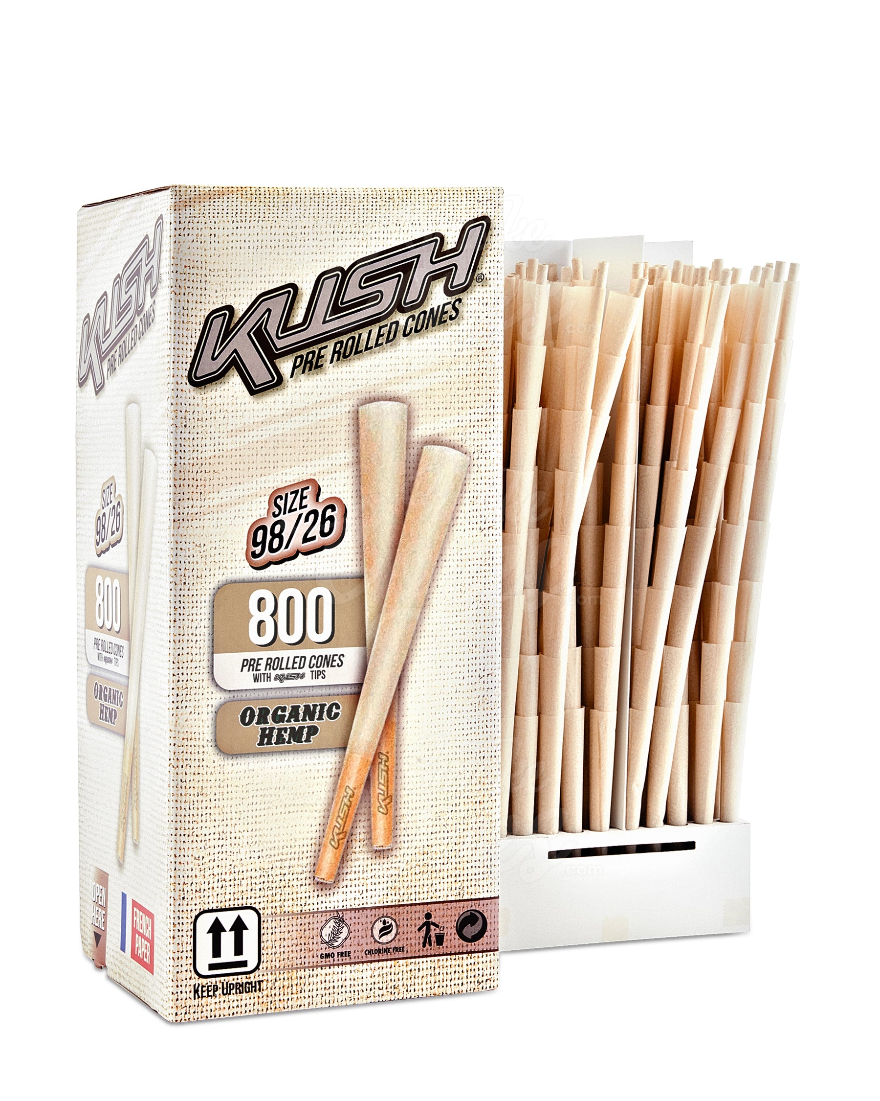 Kush 98mm Special Size Organic Hemp Pre Rolled Cones w/ Filter Tip 800/Box - 2