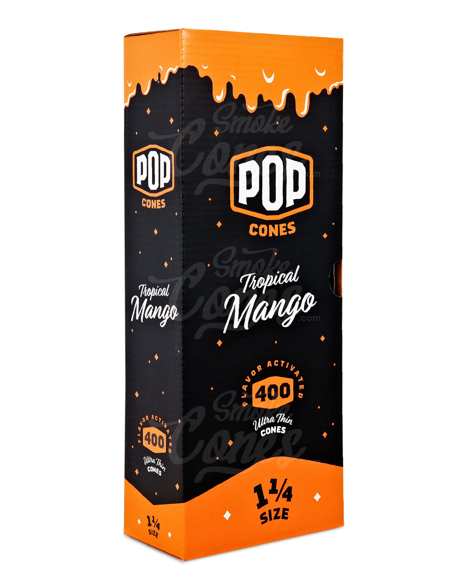 Pop Cones Tropical Mango 84mm 1 1/4 Sized Unbleached Pre Rolled Cones 400/Box