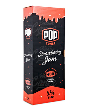 Pop Cones Strawberry Jam 84mm 1 1/4 Sized Unbleached Pre Rolled Cones 400/Box