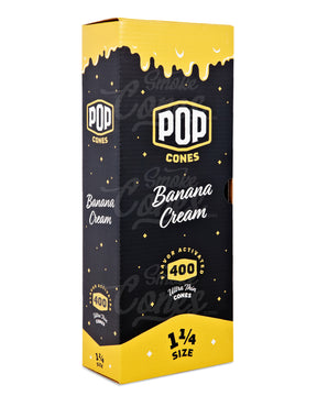 Pop Cones Banana Cream 84mm 1 1/4 Sized Unbleached Pre Rolled Cones 400/Box