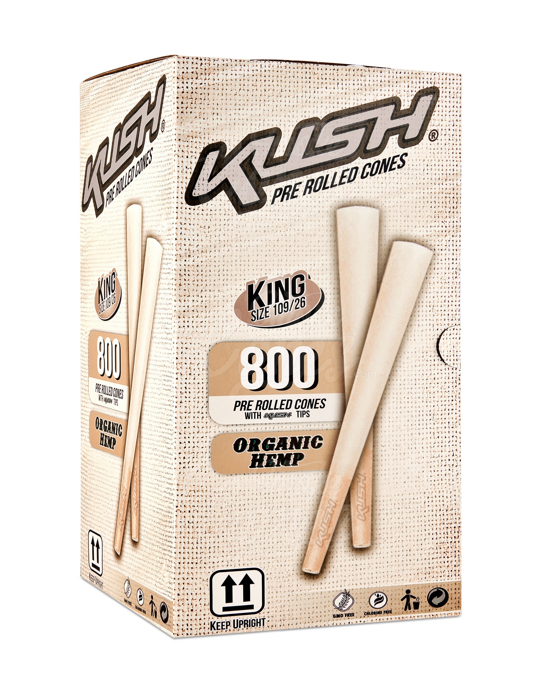 Kush 109mm King Size Organic Hemp Pre Rolled Cones w/ Filter Tip 800/Box