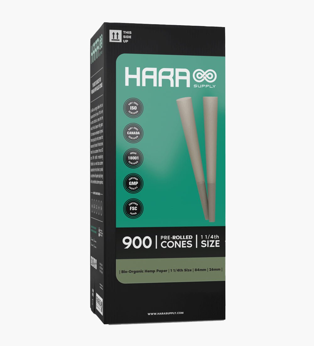Hara Supply 84mm 1 1/4 Size Organic Hemp Pre Rolled Cones w/ Filter Tip 900/Box - 1