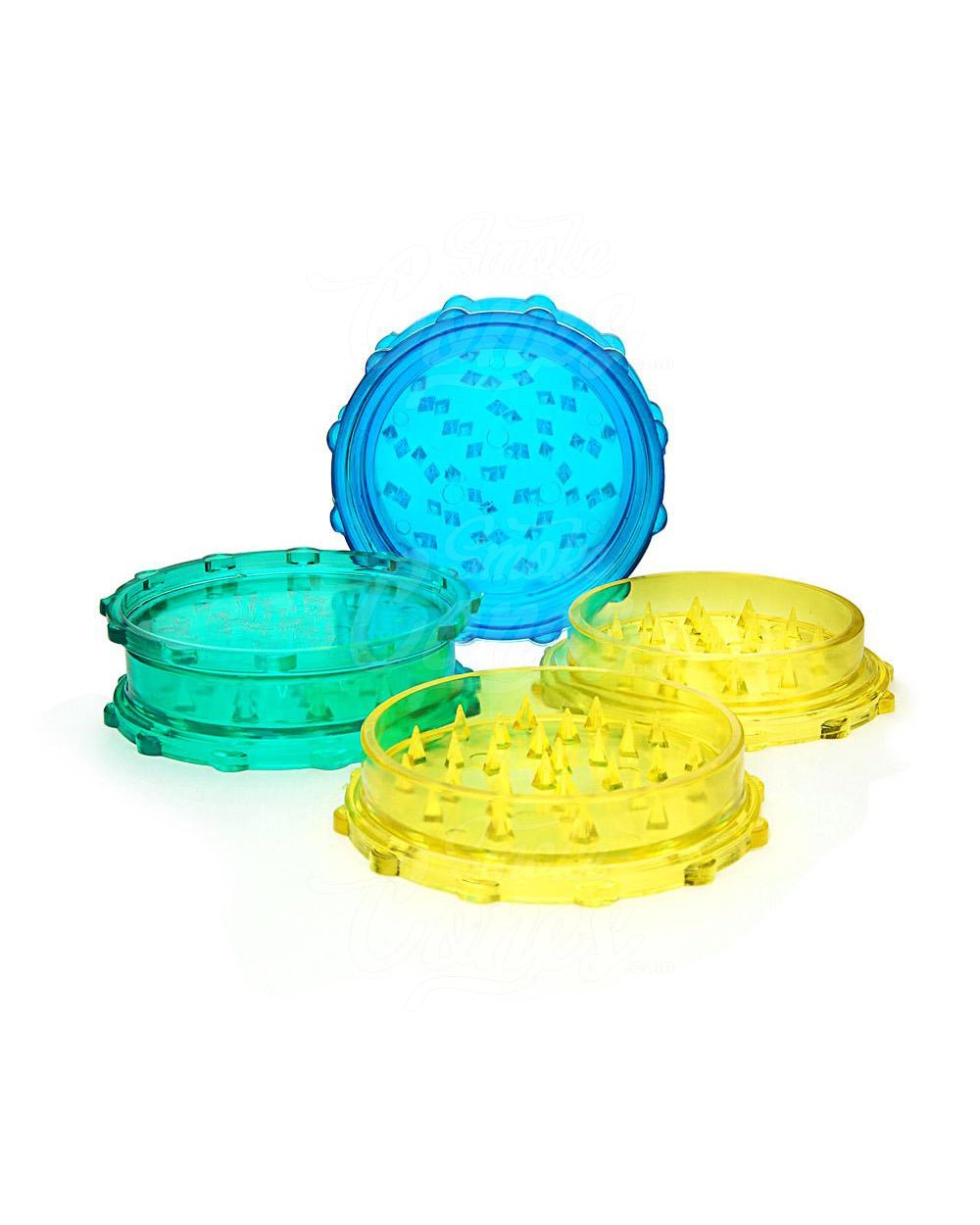 2 Piece 70mm Assorted Plastic Grinders 100/Box - 2