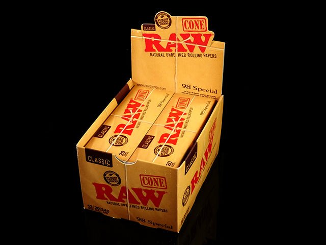 RAW 98mm Pre-Rolled Cones 12 Pack Display Case (20 Cones/Pack) - 1