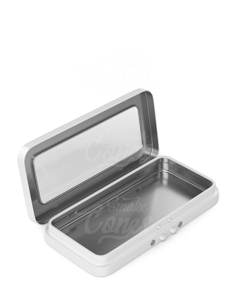 Child Resistant & Sustainable Hinged-Lid Large Vista White Tin Box w/ See-Through Window 100/Box - 1