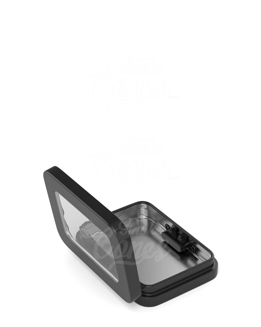 Child Resistant & Sustainable Hinged-Lid Mini Size Vista Black Tin Box w/ See-Through Window 100/Box - 7