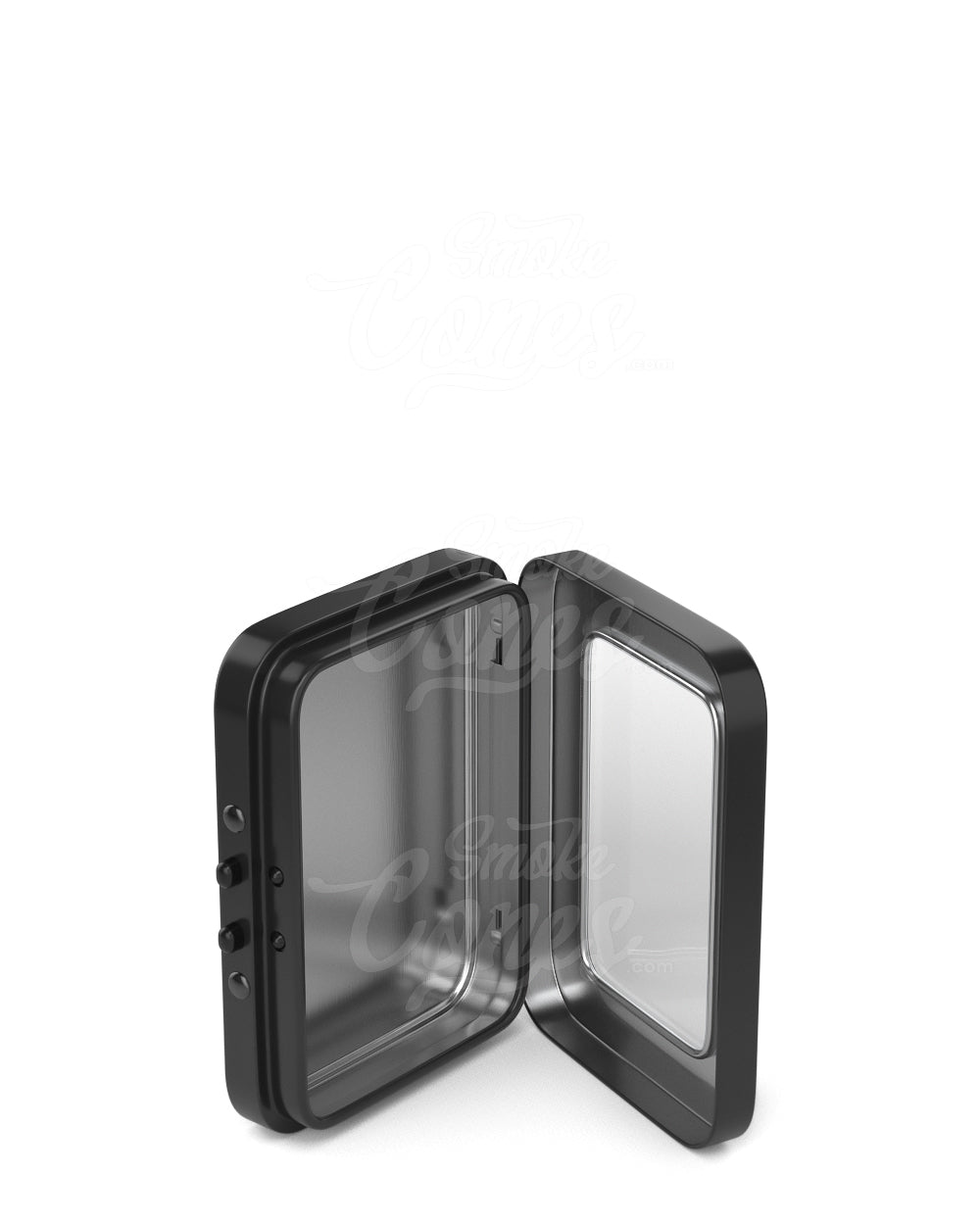 Child Resistant & Sustainable Hinged-Lid Mini Size Vista Black Tin Box w/ See-Through Window 100/Box - 8