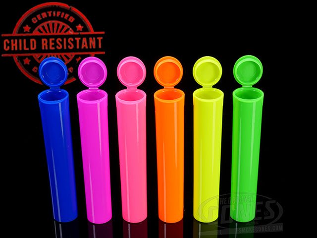 Squeezetops® 98mm Fluorescent Mix Child Resistant J-Tubes (073700-CR) 1000/Box - 2