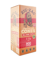 Zig Zag 84mm 1 1/4 Size Unbleached Paper Pre Rolled Cones w/ Blank Tips 900/Box - 1