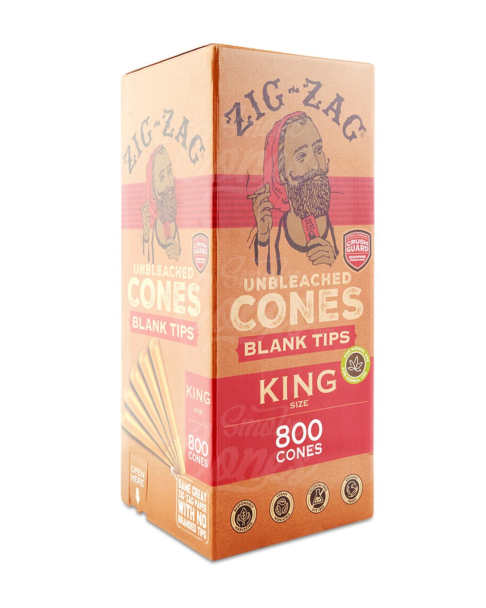 Zig Zag 109mm King Size Unbleached Paper Pre Rolled Cones w/ Blank Tips 800/Box - 1