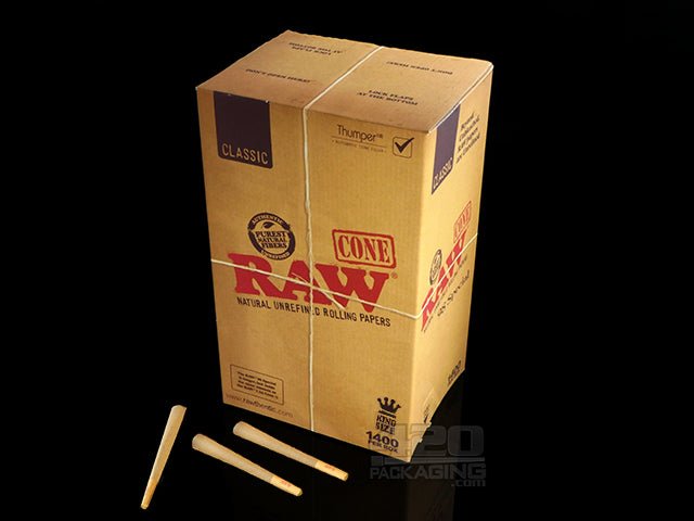 RAW King Size 109mm Unbleached Pre Rolled Paper Cones 1400/Box - 1