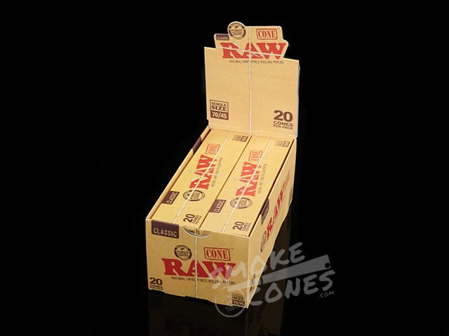 RAW 70mm Pre Rolled Cones 12 Pack Display Case (20 Cones Per Pack) - 1